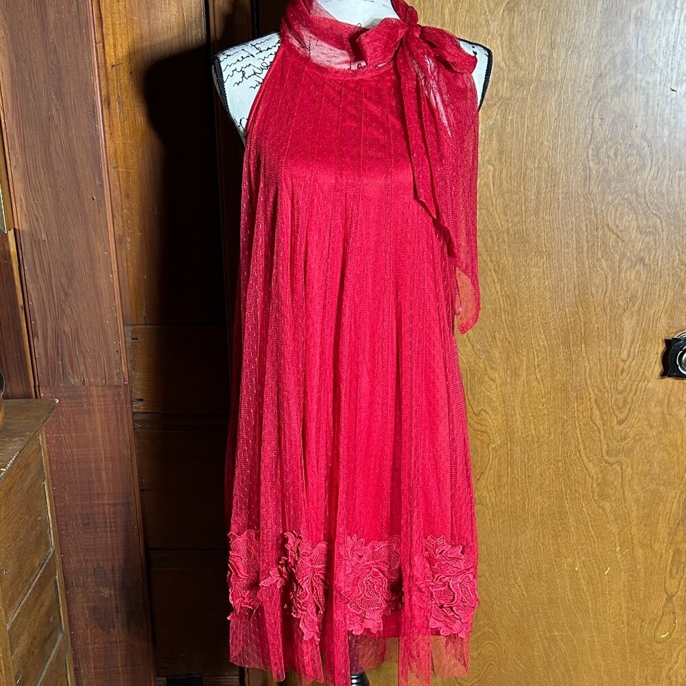 SOUTHERN FRIED CHICS Layered A-line Halter Dress/Tunic, Red, M-L, NWT